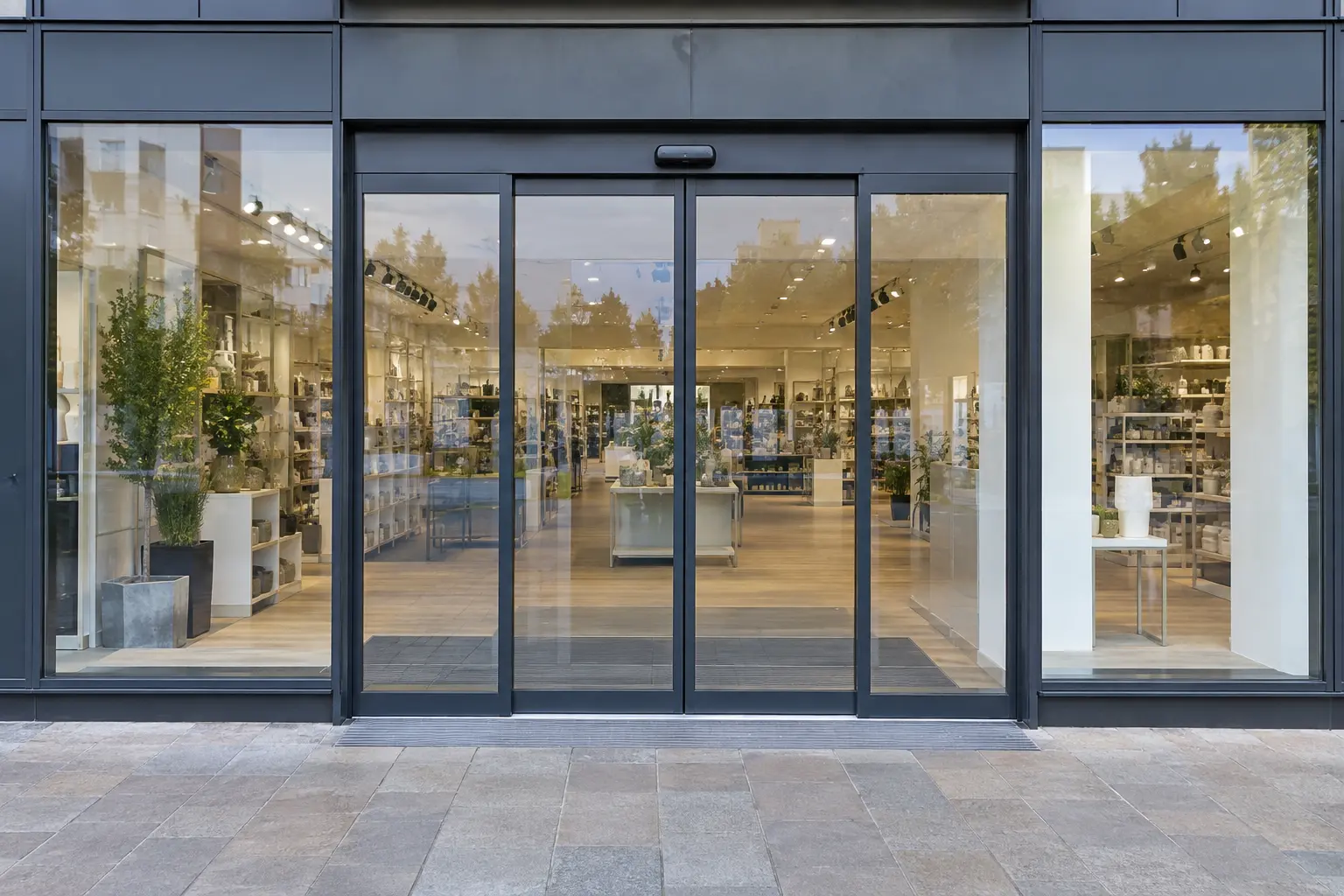 Completed automatic sliding glass shopfront doors