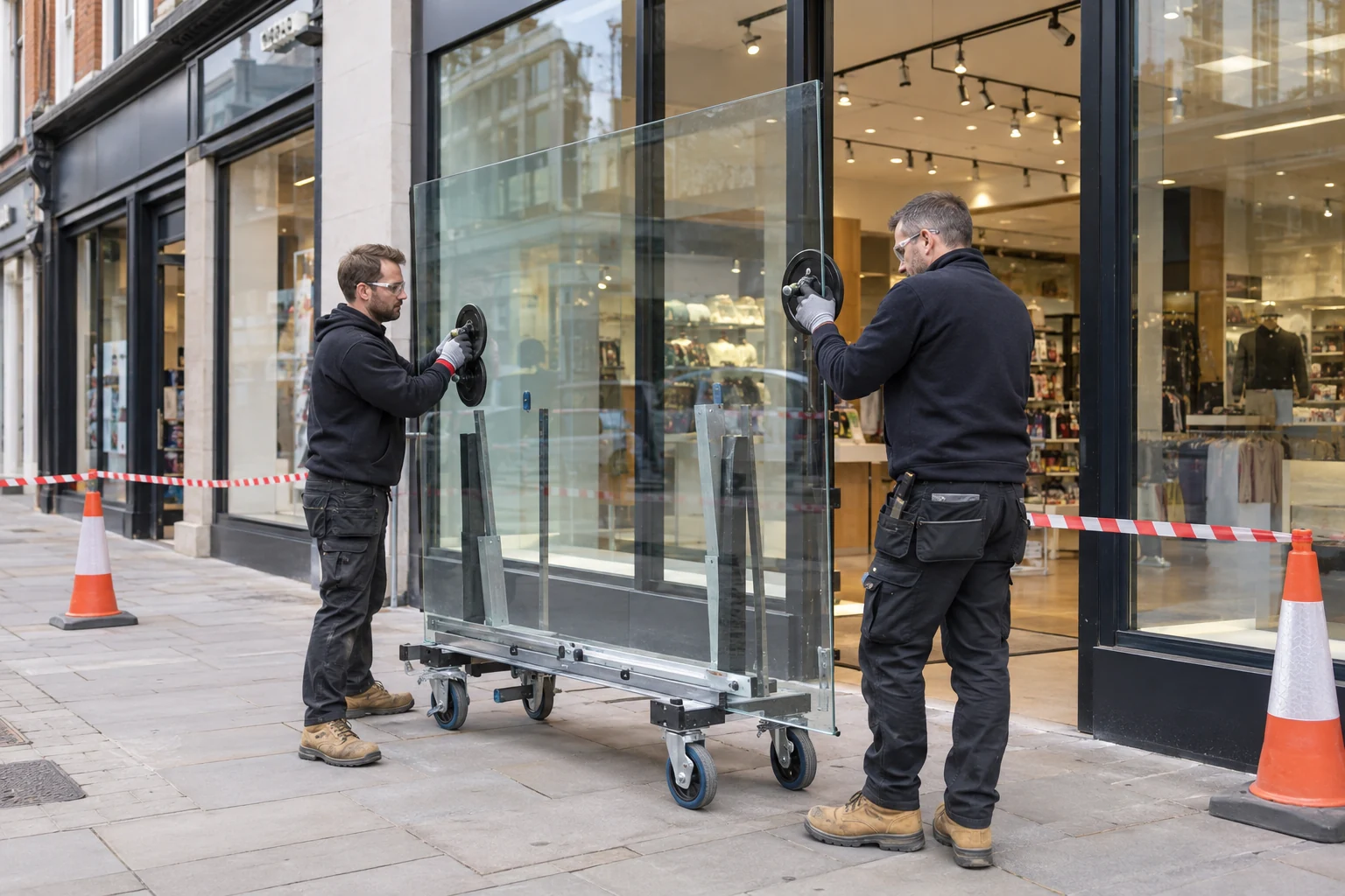 Retail glass replacement at ground level