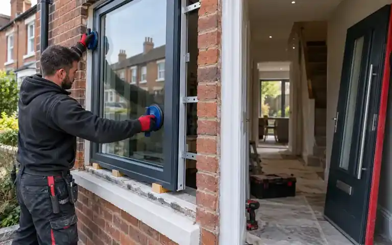 Glazier fitting a replacement double-glazed window unit