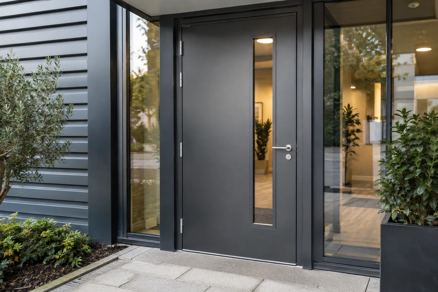Glazed steel security entrance door