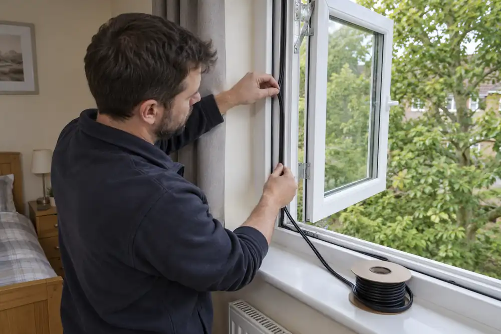 Technician replacing the weather seal on a double glazed window