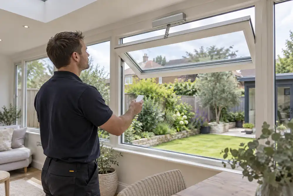 Technician commissioning a motorised smart window